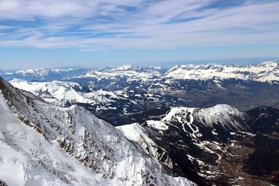 Scenic view of mountains against cloudy sky