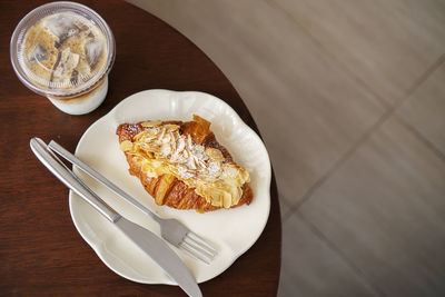 High angle view of food in plate on table