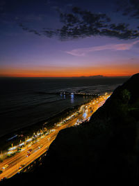 High angle view of sea against sky during sunset