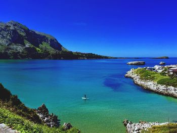 Scenic view of sea against clear blue sky