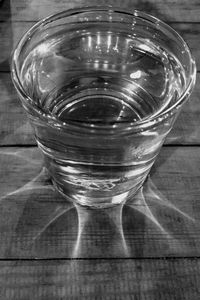High angle view of water in glass on table