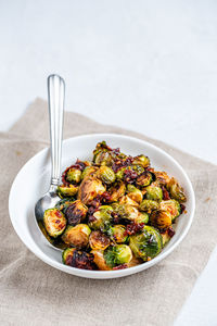 High angle view of vegetables in bowl on table