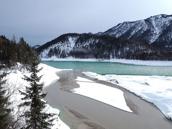 Scenic view of snow covered mountains