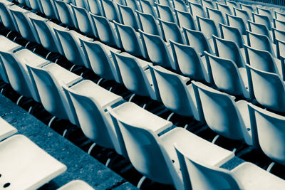 High angle view of empty chairs in movie theater