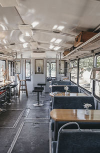 Interior of an old train transformed into a restaurant