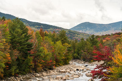 Scenic view of mountains against sky during autumn