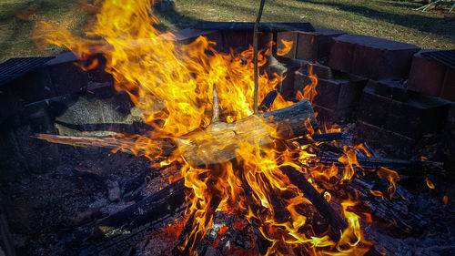 High angle view of bonfire on field