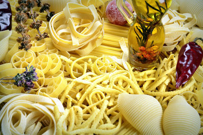 High angle view of various fruits in bowl