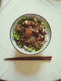High angle view of food in plate