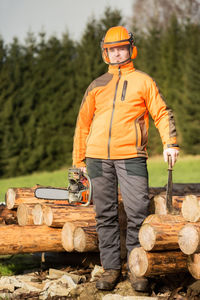 Full length of man working at construction site