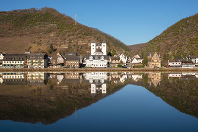 Panoramic landscape with view to the village treis-karden, moselle, germany