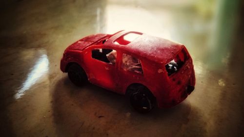 Close-up of toy car on table