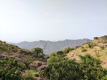 Scenic view of mountains against clear sky