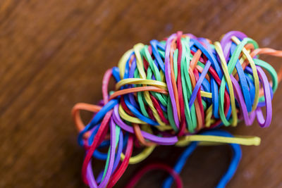 Close-up of multi colored pencils on table