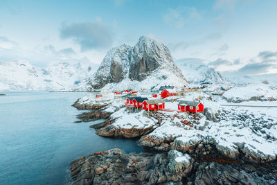 Scenic view of snowcapped mountains against sky