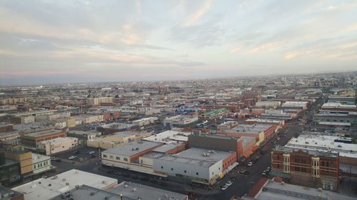 High angle view of cityscape against sky