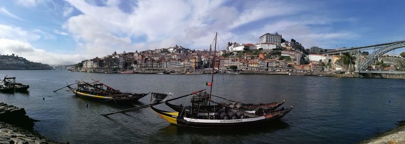 Panoramic view of river and buildings against sky