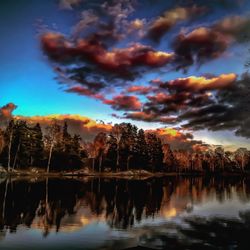 Scenic view of lake against sky at sunset