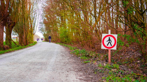 Road sign by trees