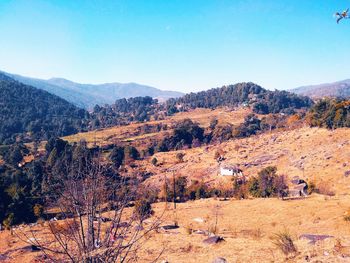 Scenic view of mountains against clear sky