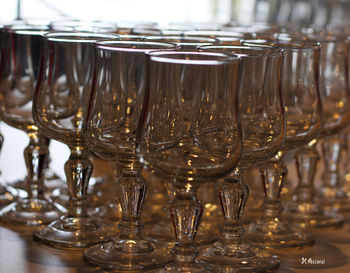 Close-up of empty glasses on table