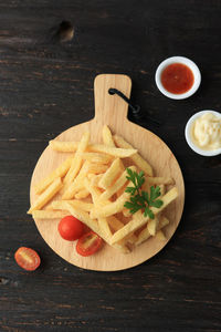 High angle view of food on table