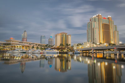 City lit up at dusk