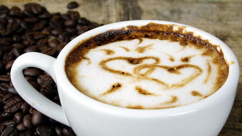 Close-up of cappuccino on table