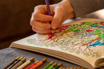 Close-up of hand drawing on book