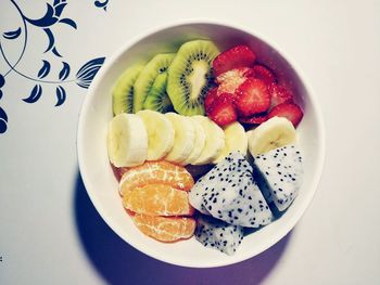 Directly above shot of fruits in plate on table