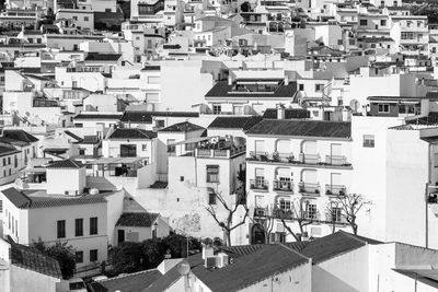 High angle view of buildings in city