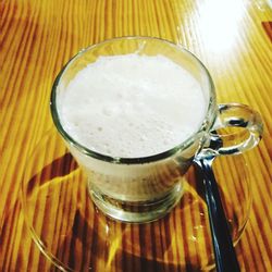 High angle view of coffee in glass