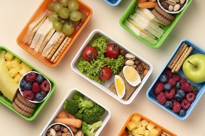 High angle view of food on table