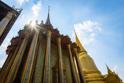 Low angle view of temple building against sky