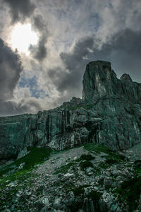 Low angle view of rock formation against sky