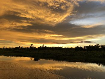 Scenic view of river against sky during sunset