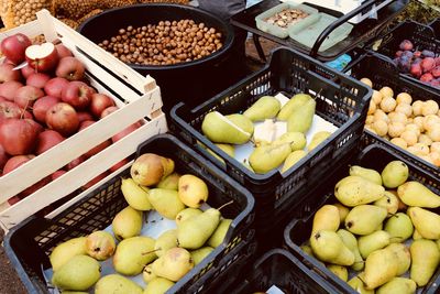 High angle view of fruits for sale in market