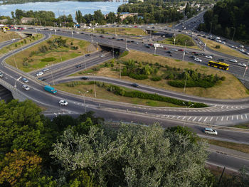 High angle view of cars on street in city