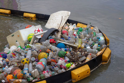 High angle view of garbage in river