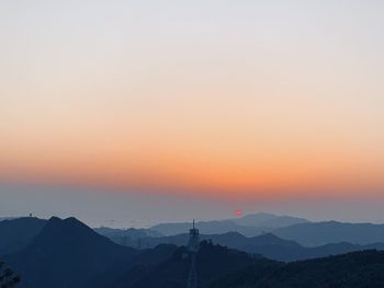 Scenic view of mountains against sky during sunset