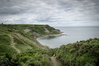 Scenic view of sea against cloudy sky