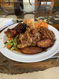 High angle view of meal served in plate