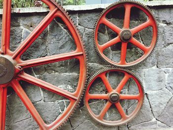 Close-up view of red wheel