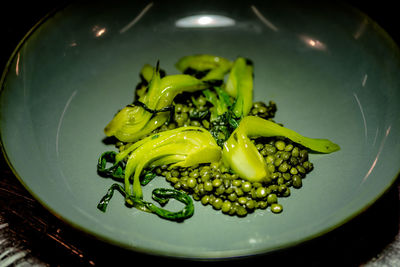 High angle view of vegetables in plate