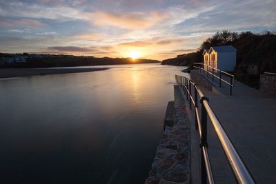 Scenic view of lake against sky during sunset