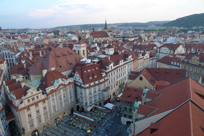 High angle shot of townscape against sky