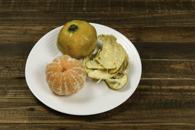 High angle view of breakfast served on table