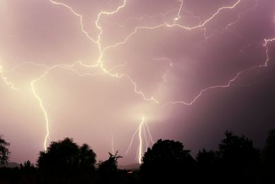 Low angle view of lightning in sky at night