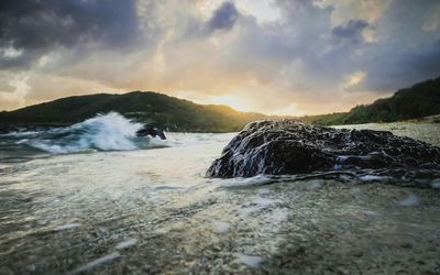 Water level of sea shore during sunset