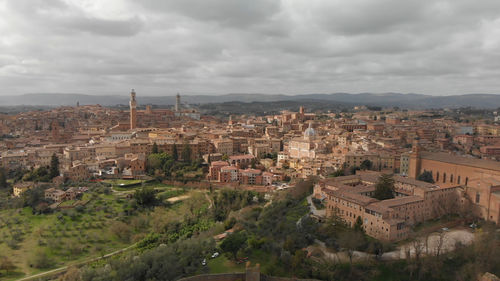 High angle view of townscape against sky